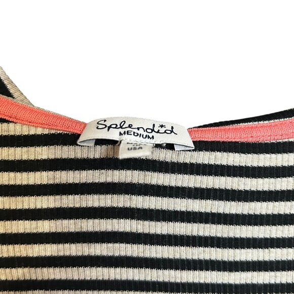 Splendid Stretchy Tan/Black Stripe Hoodie Long Sleeve Top Size M - Picture 5 of 6